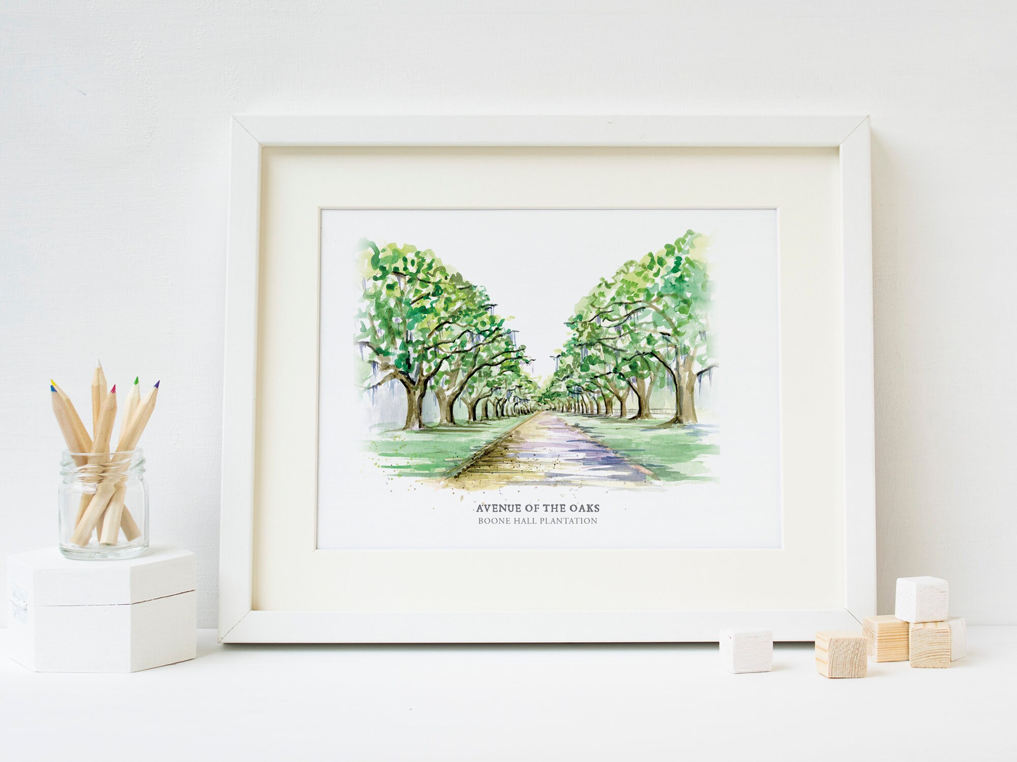 Avenue of the Oaks - Mt Pleasant, South Carolina - Watercolor Painting - Charleston Wedding Venue - Boone Hall - Oak Trees