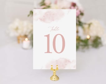 Watercolor Wedding Table Number - 5x7 Table Number - Blush Table Number - Blush Wedding Decor - Gold Stands