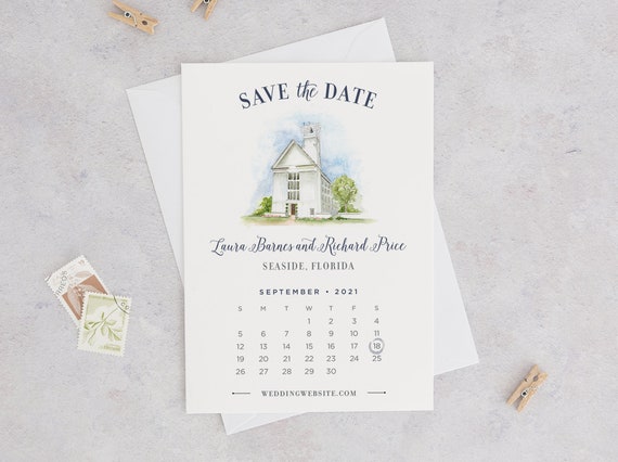 Calendar Save the Date Watercolor Venue Watercolor Painted Save the Date  Choose Your Font & Color - Etsy