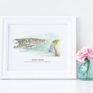 Shem Creek - Mount Pleasant, South Carolina - Watercolor Painting - Watercolor Shem Creek - Charleston Watercolor