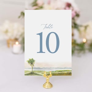 Marsh Wedding Table Number - 5x7 Table Number - Marsh Scene Table Number - Coastal Wedding Decor - Gold Stands