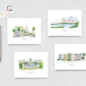 DOWNTOWN Charleston Note Set - 8 Folded Notecards and Coordinating Color Envelopes, 4 Designs - Charleston, South Carolina Notes