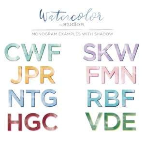 Watercolor Shadow Text Monogram Stationery - Notes and Coordinating ...