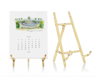 Charleston 12 Month 2024 Desk Calendar - Watercolor Paintings - South Carolina - Gold Easel - Downtown and Greater Charleston