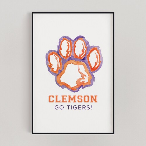Watercolor Clemson University Print Clemson Tigers College Etsy