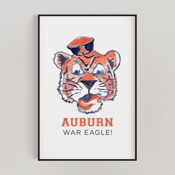 Watercolor Auburn University Print - War Eagle - College Print - Collegiate Collection - Tigers