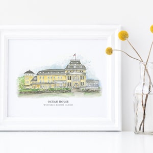 Ocean House - Rhode Island - Watercolor Painting - Watercolor Wedding Venue - New England Wedding - Rhode Island Beach Hotel - Resort