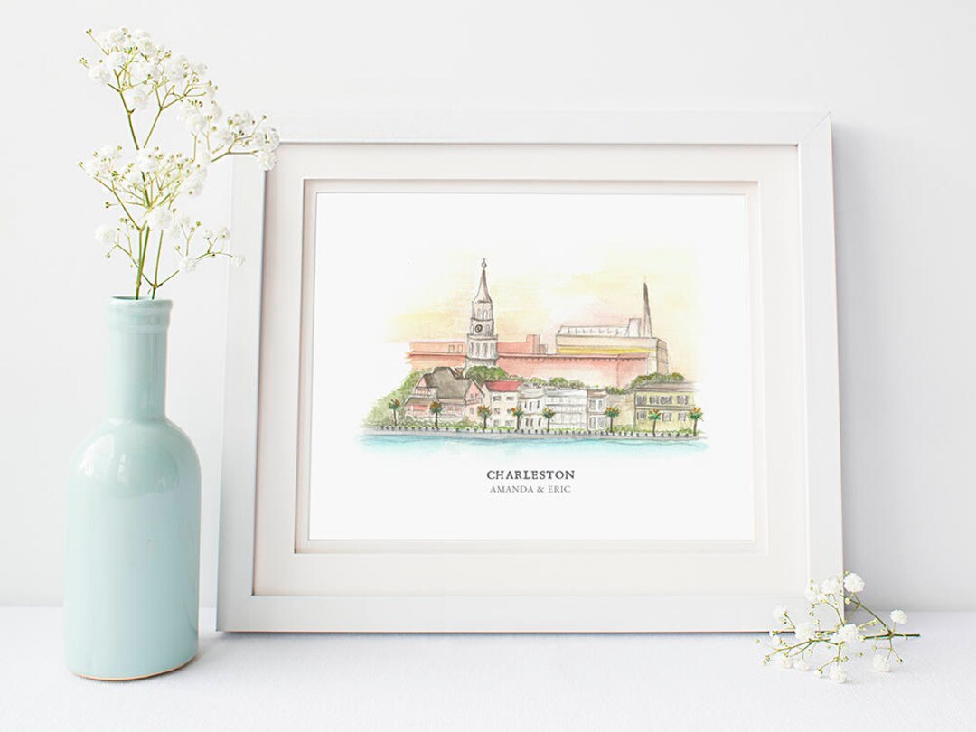 Downtown Charleston Cityscape Charleston, South Carolina Watercolor