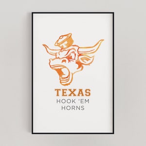 Watercolor University of Texas Print - Texas Longhorns - College Print - Collegiate Collection - Hook &#39;Em