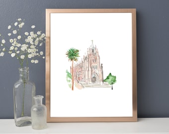 Cathedral of Saint John the Baptist - Charleston, South Carolina - Watercolor Church Painting - Watercolor Wedding Venue - Church Wedding