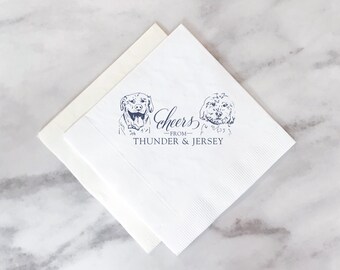 Dog Cocktail Napkin - Wedding Napkin - Dog Sketch and Personalized