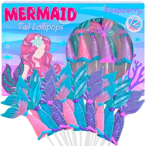 Mermaid Candy Lollipops 12pk- Mermaid Lollipops For Mermaid Party Favors & Mermaid Party Supplies - Mermaid Tail Candy