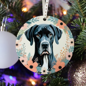 Personalized Great Dane Ornament Holiday Christmas Floral Dog Great Dane Gift Stocking Stuffer