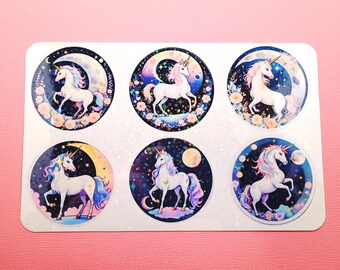 Fantasy Rainbow Unicorn Sticker Set Fantasy Unicorn Celestial Stickers Pinks Purples Moon