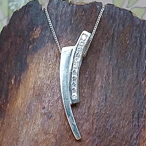 Vintage Sterling Silver Cubic Zirconia Pendant / Necklace 16 Inch Long Chain