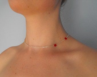 Vampire Bite Silver and Red Swarovski Crystal Necklace