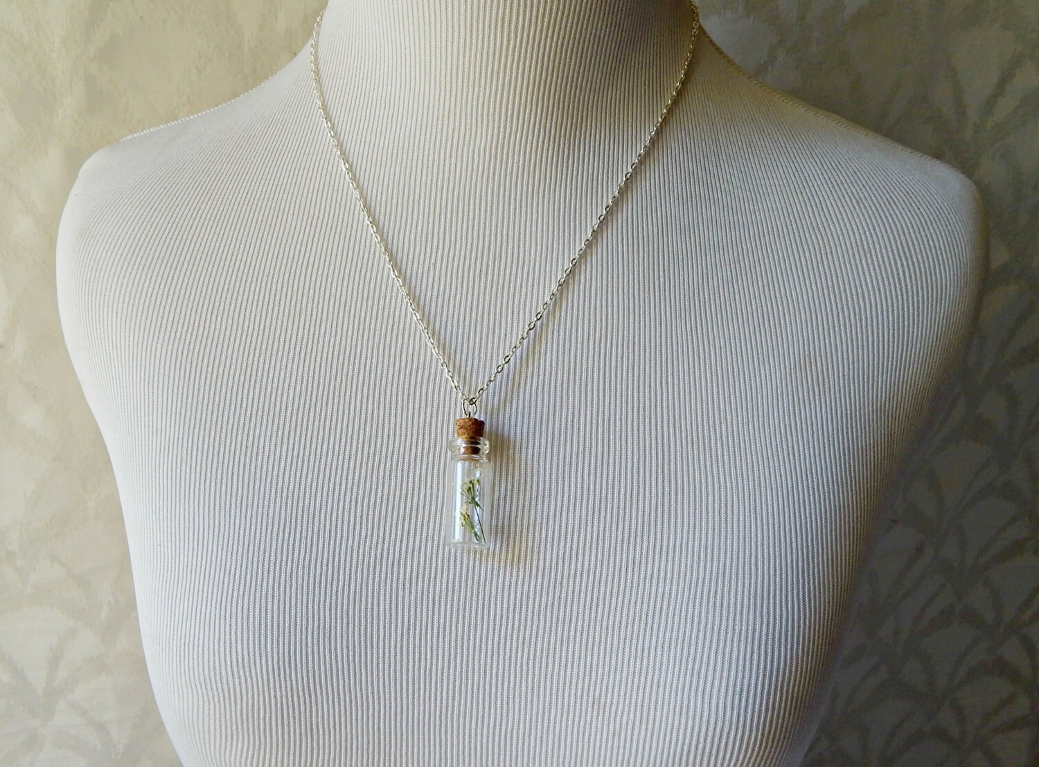 Dried Flower in a Bottle Necklace Silver Chain Queen Anne Lace Etsy