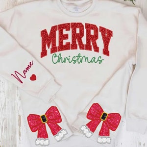 Diseño de sudadera con lazo lateral para bordado a máquina, lazo clásico de Papá Noel, lazo navideño, lazo de reliquia, diseño de bordado con apliques de puntada de satén