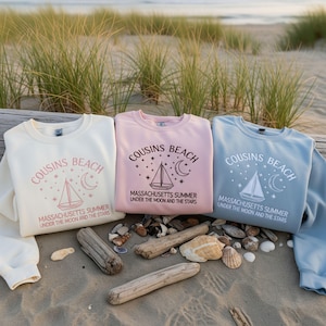 Cousins Beach Summer Vibes Embroidered Sweatshirt Bookish Coastal Crewneck, Summer I Turned Pretty Inspired Matching Pullover Tee