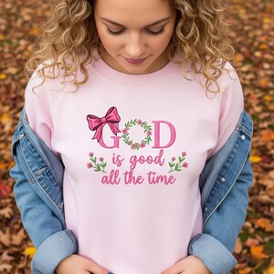 Christian God Is Good Embroidered Sweatshirt, Faith-Based Crewneck Sweater, Religious Gift for Women, Inspirational Jesus Shirt