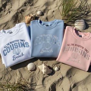 Cousins Beach Embroidered Sweatshirt Vintage Coastal Crewneck, Summer Vibes Pullover Trendy East Coast Beach Shirt