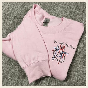 Go With The Flow Embroidered Nurse Sweatshirt, Retro CVICU Cardiac Crewneck, EKG Tech Appreciation Gift, Comfort Fit Nursing Sweater