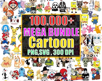 100.000 Cartoon Mega Bundle, Cartoon svg, Cartoon png, Cartoon Characters, Cut Files, Layered Svg, Cartoon font, Cartoon clipart,Cartoon JPG