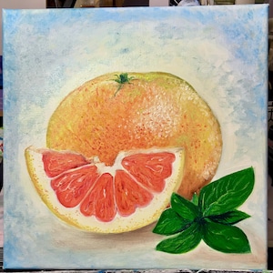 Grapefruit, original painting, 10&quot;X10&quot;, oil on canvas