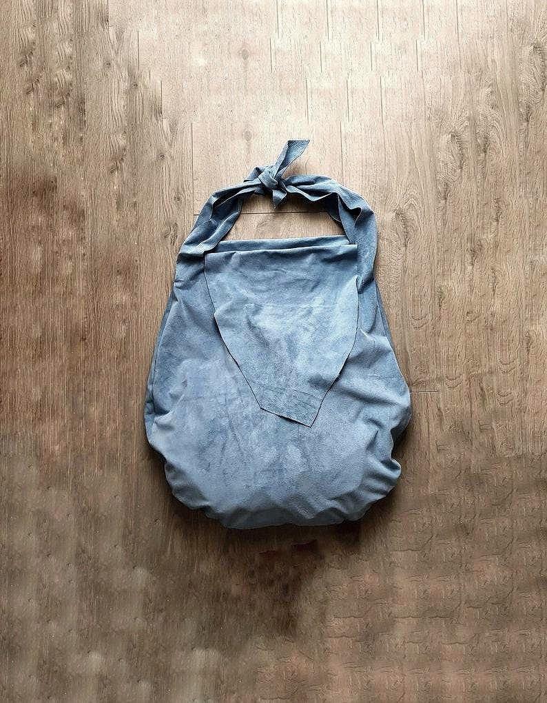 Handmade Sky Blue Genuine Suede Leather Handbag Clutch, Original