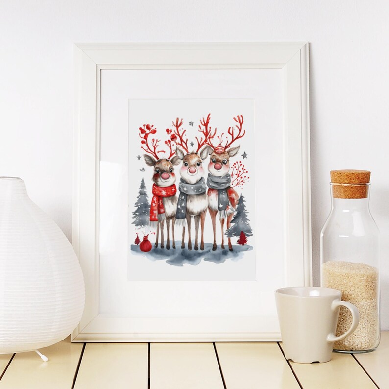 Christmas Reindeer Digital Download, Watercolor Winter Art Print ...