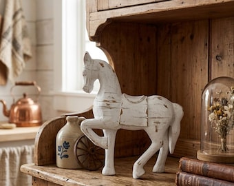 Wooden White Aged Decorative Horse