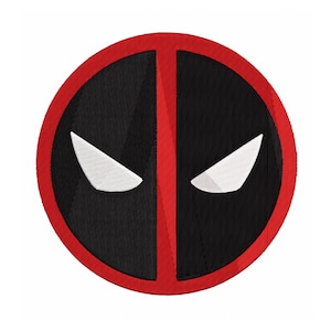 May include: A red circle with a black background and white eyes. The black background has a red line down the middle.