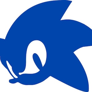 May include: A stylized, blue silhouette of a character's head, featuring a prominent white eye and a pointed, spiky design. The character's head is angled slightly downward, with a streamlined shape.