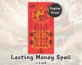 Powerful and Lasting Money Spell - Prosperity Fulu Charm, Taoist Fu Paper, Income Raising Amulet, Buddhism Bujeok Art