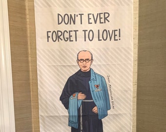 Saint Maximilian Kolbe Canvas Wall Hanging. Catholic Saints Canvas Hanging. St Max Wall Hanging. Saint gift. Catholic Art. Tapestry