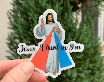 Divine Mercy 3" Vinyl Waterproof Saint Stickers. Kids Water bottle Saint Stickers. First Communion. Jesus I Trust in You Sticker Decal