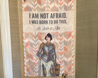 St Joan of Arc Canvas Wall Hanging. Catholic Saints Canvas Hanging. I am not afraid Wall Hanging. Saint gift. Catholic Art. Tapestry