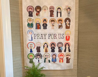 Pray for us Saints Canvas Wall Hanging. Catholic Saints Canvas Hanging. Saints Wall Hanging. Saint gift. Catholic Art. Tapestry