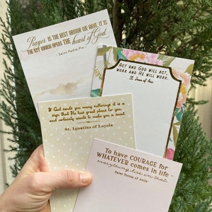 Set of 8 Assorted Saint Note Cards with raised foil and Envelopes. 8 Flat foil Saint Card Set. Catholic gift. First communion.