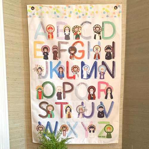 Catholic Saint ABC Canvas Wall Hanging. Saint ABC Canvas Hanging. Saint Wall Hanging. Kids Room Art. Saint gift. Catholic Art. Tapestry