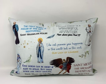 Catholic Saints pillow. Baptism Gift. Mother Teresa, Hail Mary, St. Michael Pillow. Catholic Gift. First Communion Gift. Saint quote Pillow.