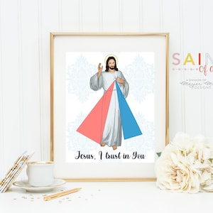 Jesus, I trust in you print. Divine Mercy prayer Poster. First Communion. Catholic Poster. Baptism Gift. Divine Mercy Gift.