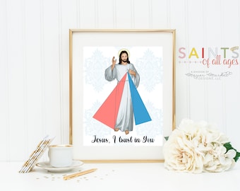Jesus, I trust in you print. Divine Mercy prayer Poster. First Communion. Catholic Poster. Baptism Gift. Divine Mercy Gift.