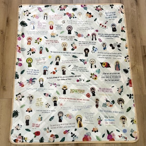 Saint quotes pattern Ultra soft throw Blanket. Saints Prayer Blanket. 50 x 60&quot; Catholic Saint Quote Blanket. Baptism Gift. Catholic. Rainbow