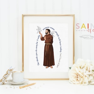 Saint Francis of Assisi poster print. St. Francis Wall Art Poster. First Communion. Kids Room. Prayer Poster. Catholic Poster. Baptism Gift.
