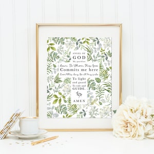 Angel of God. Greenery Angel of God Print. Leafy green Angel Of God Print. Christian Wall Art. Angel of God Art. Prayer Art