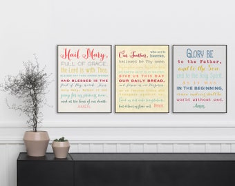 Prayer Print Set. Our Father, Hail Mary and Glory Be Art Prints. Christian Wall Art Print. Kids Prayer Print. Farmhouse Prayer