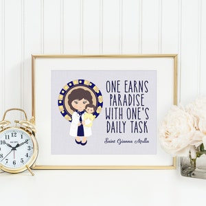 Saint Gianna poster print. Saint Gianna Wall Art Poster. First Communion. Saint Gianna Prayer Print. Catholic Prayer Poster. Kids Saints