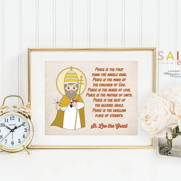 Saint Leo the Great poster print. Catholic Wall Art Poster. First Communion. Pope Saint Leo the Great Poster. Peace is the first thing