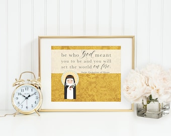 Saint Catherine of Siena poster print. St Catherine Wall Art Poster. First Communion. Kids Room Prayer Poster. Catholic Poster. Baptism Gift